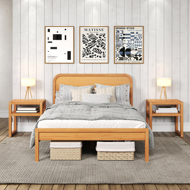 Curva Rattan Solid Wood Twin Bed - Solid Pine Wood - Eco Friendly - Modern Design - PKFFCUVTB