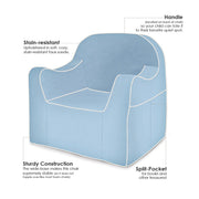 Features: Reader Children's Chair - Light Blue with White Piping