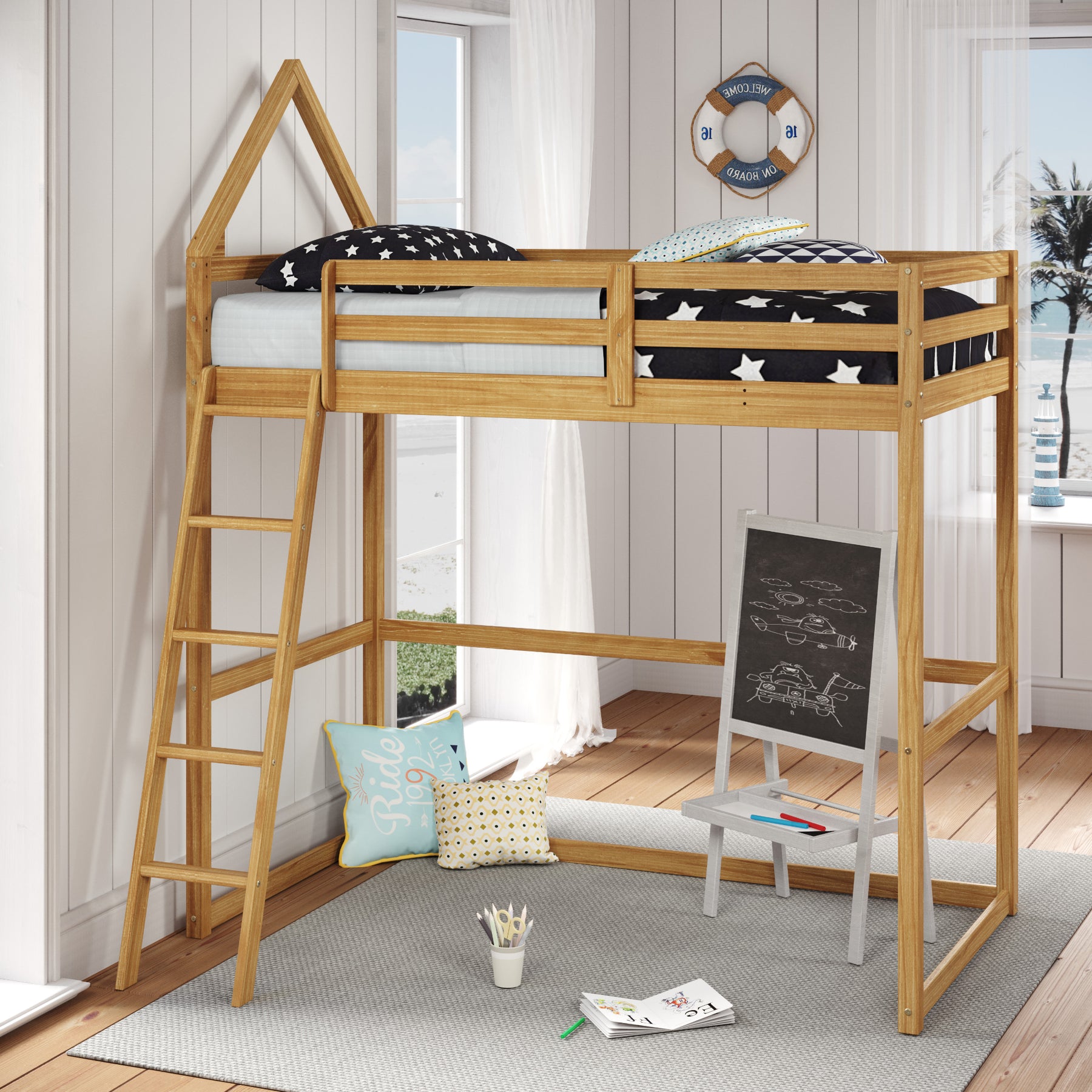 Casita Kids Loft Montessori inspired Twin Wood Bed - Solid Pine Wood - Eco Friendly - Modern Design - PKCASTBB