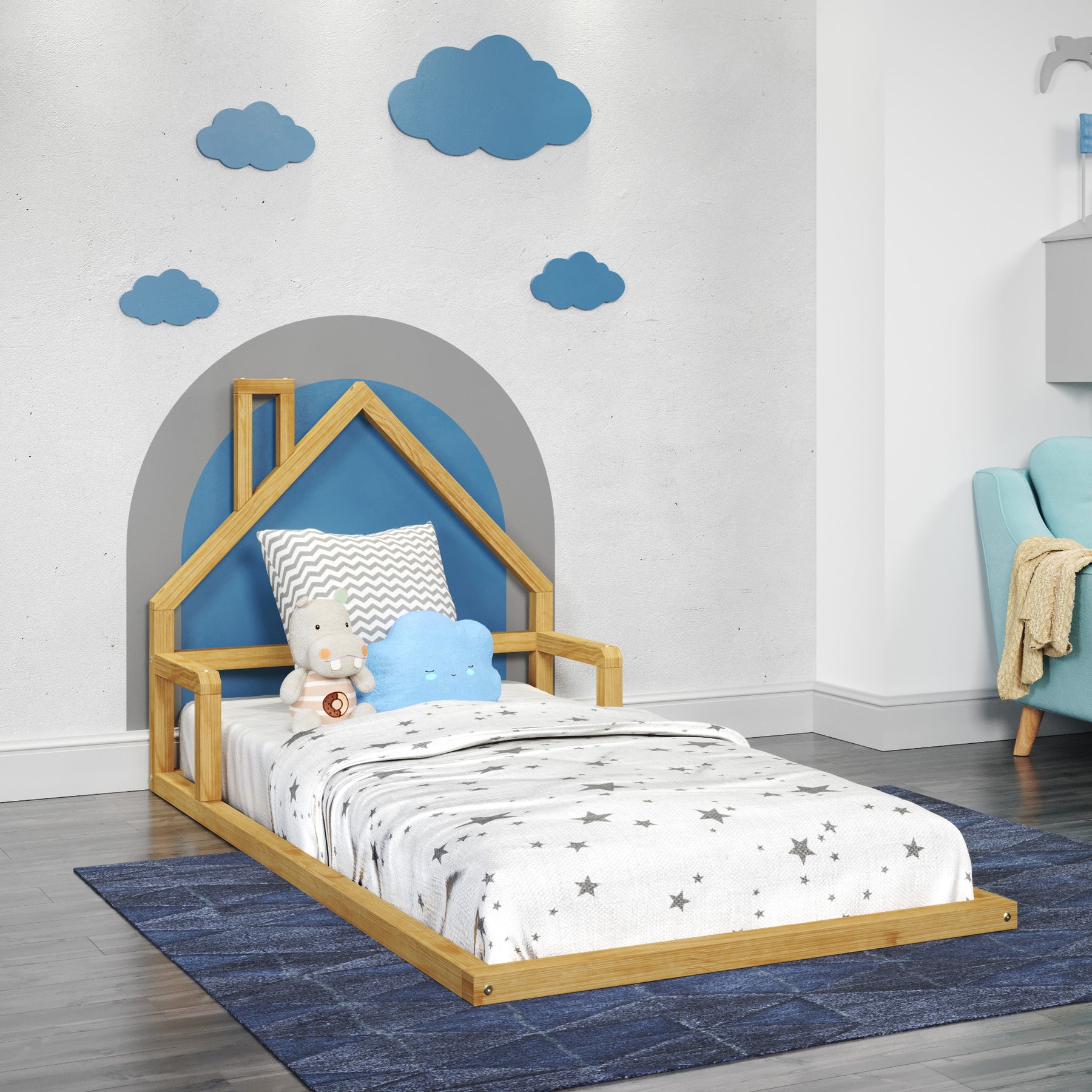 Casita Kids Montessori inspired Wood Floor Bed - Solid Pine Wood - Eco Friendly - Modern Design - PKCASTFB
