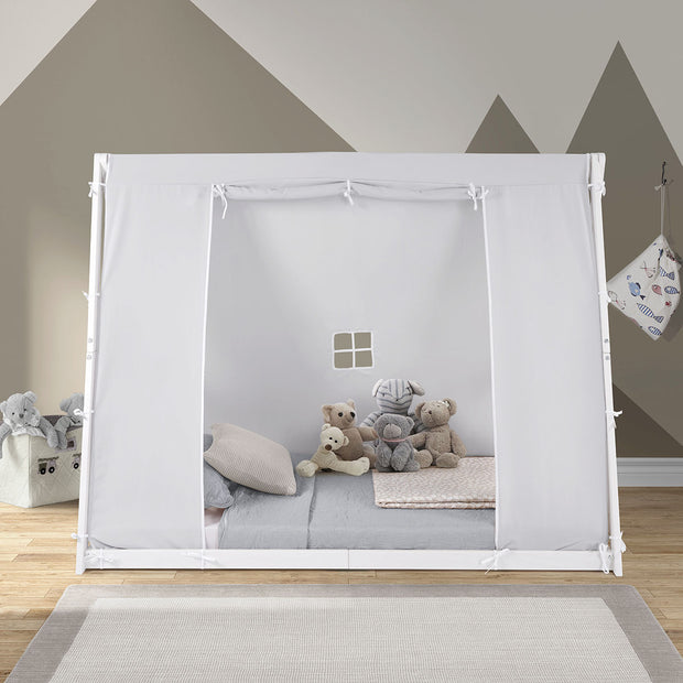 montessori tent Kid's Tent Twin Floor Bed – Grey Tent with White Frame – P'kolino