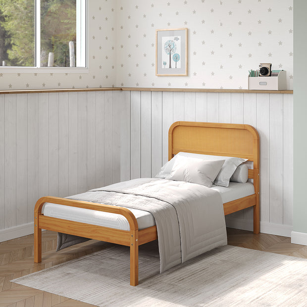 Curva Rattan Solid Wood Twin Bed