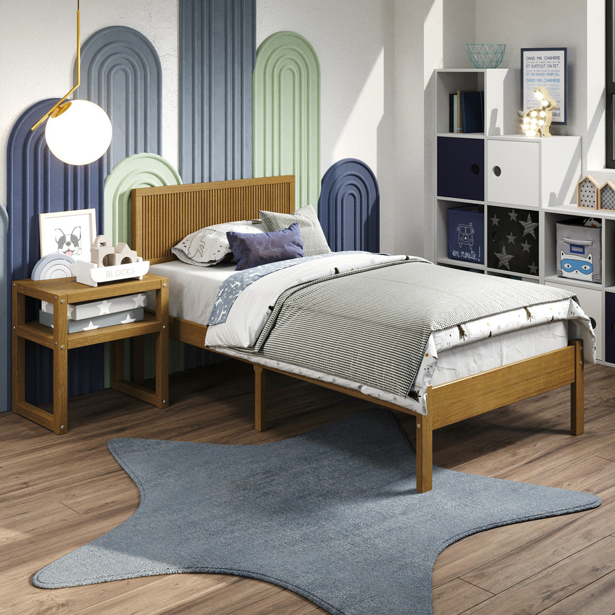 Reeded Wood Floor Twin Bed