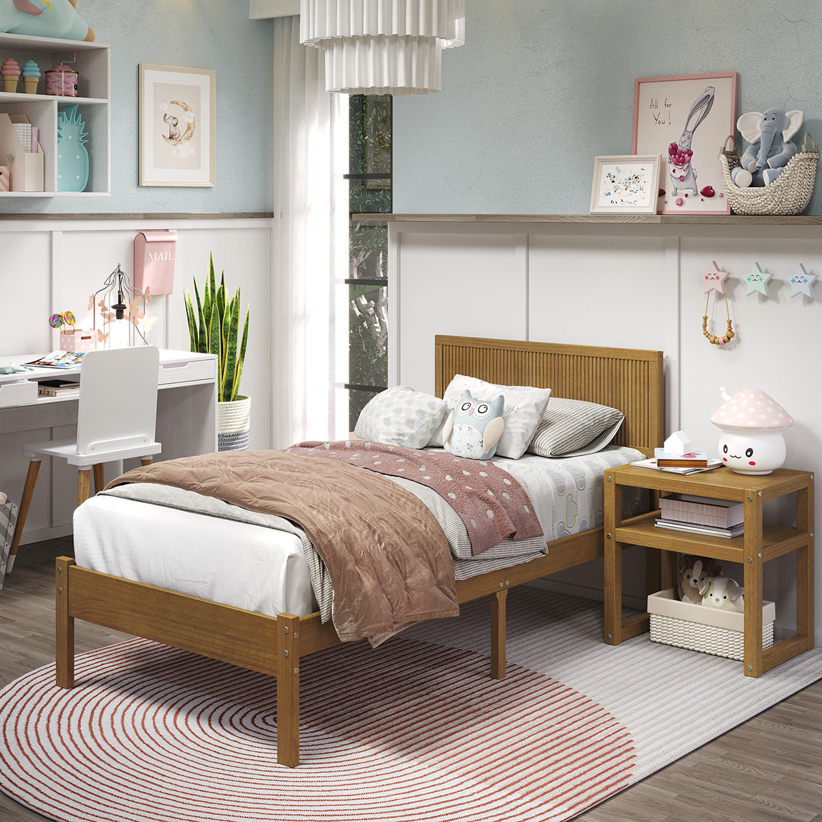 Reeded Wood Twin Bed