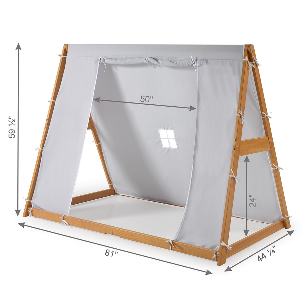 montessori tent Kid's Tent Twin Floor Bed – Grey Tent with Natural Frame – P'kolino