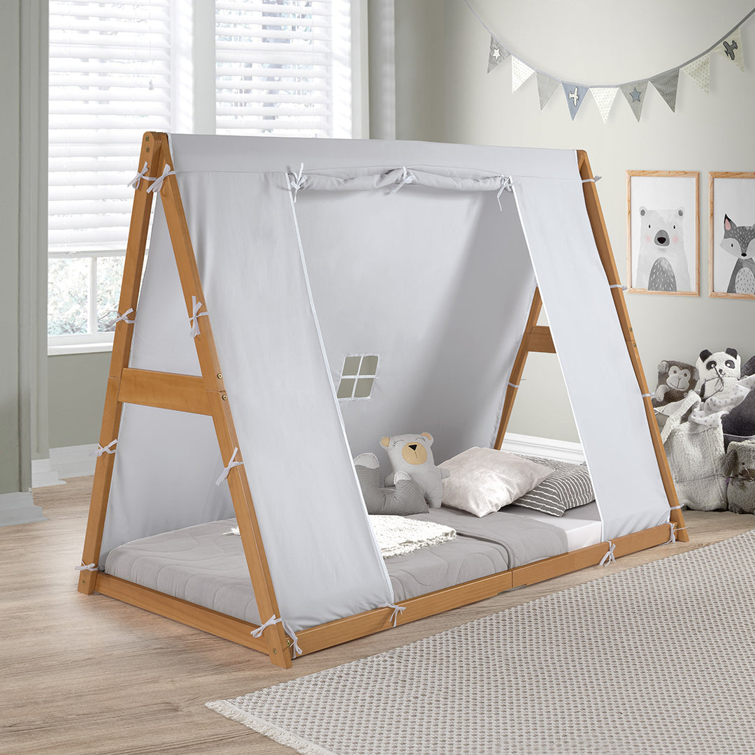 tent in bedroom Kid's Tent Twin Floor Bed – Grey Tent with Natural Frame – P'kolino