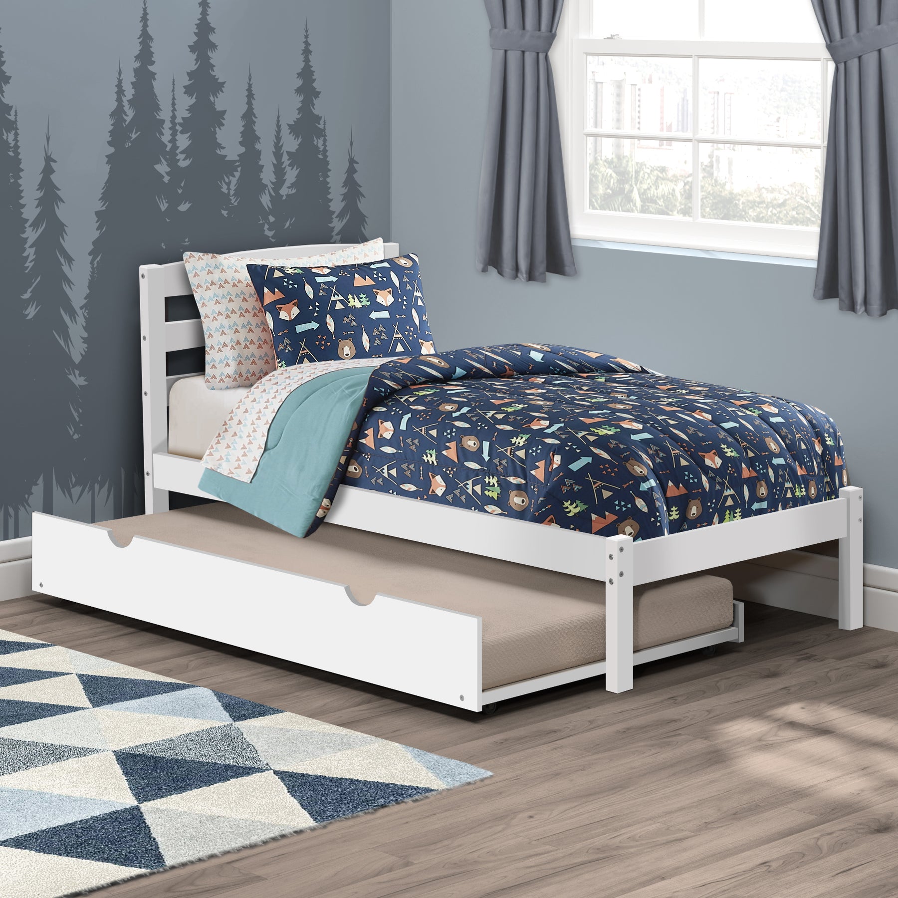 P'kolino Twin Bed with Trundle - White - Eco Friendly - Modern Design - PKFFBRTBTRWHT