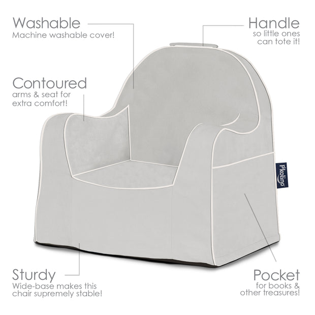 Little Reader Chair - Grey with White Piping