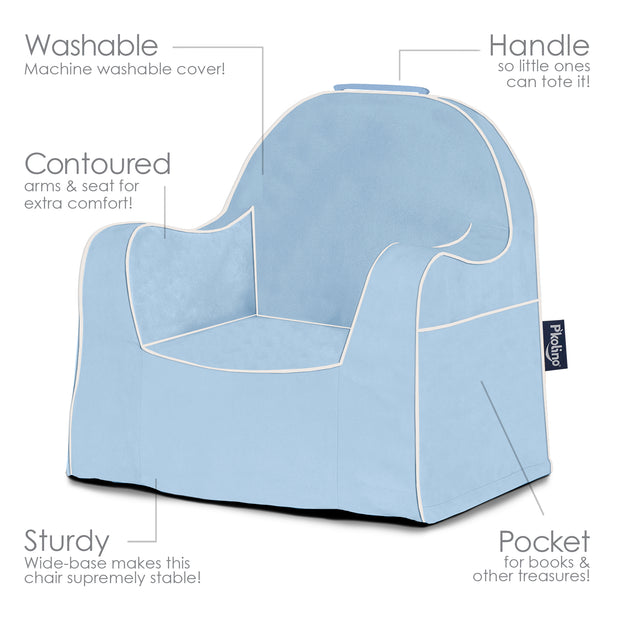 Little Reader Chair - Light Blue with White Piping