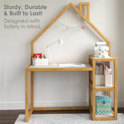 Casita Wood Bookshelf - This adorable bookshelf houses two lower shelves that are ideal for books, bins, board games or puzzle boxes. There is also a roomy, open top shelf that is perfect for taller items like lamps, plants, picture frames or a television. 