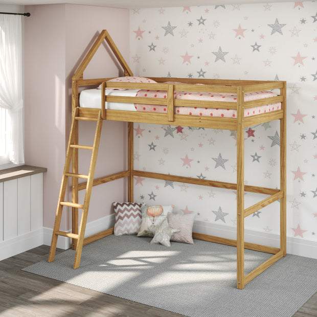 Casita Loft Bed - Twin. This playful loft bed is specially designed to be used as a traditional loft bed or add a second mattress to the bottom for a one-of-a-kind bunk bed. 