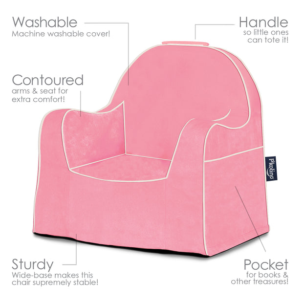Little Reader Chair - Pink with White Piping