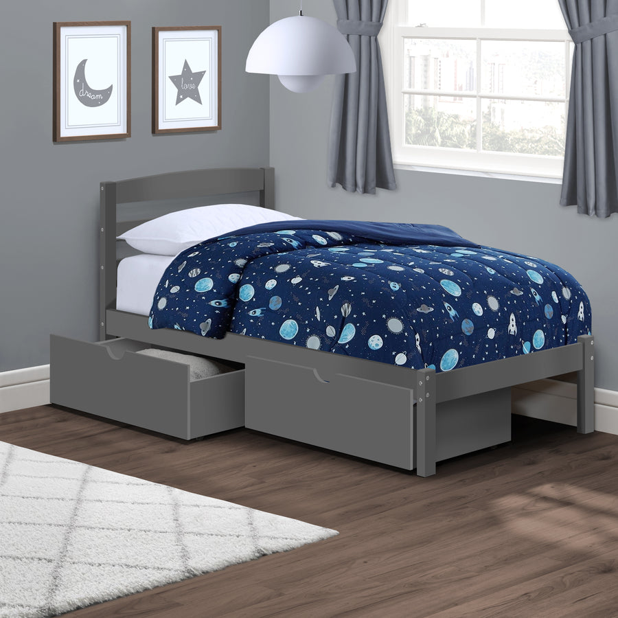 Twin Bed with Storage Drawers - Grey