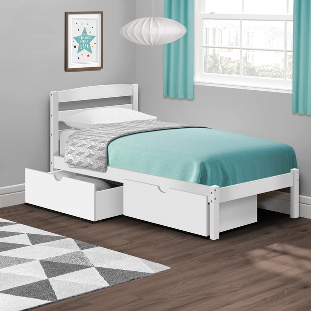 Modern Bedroom Wooden Frame Single Bed Cushion Frame W/2 Storage Drawers  200 Lbs