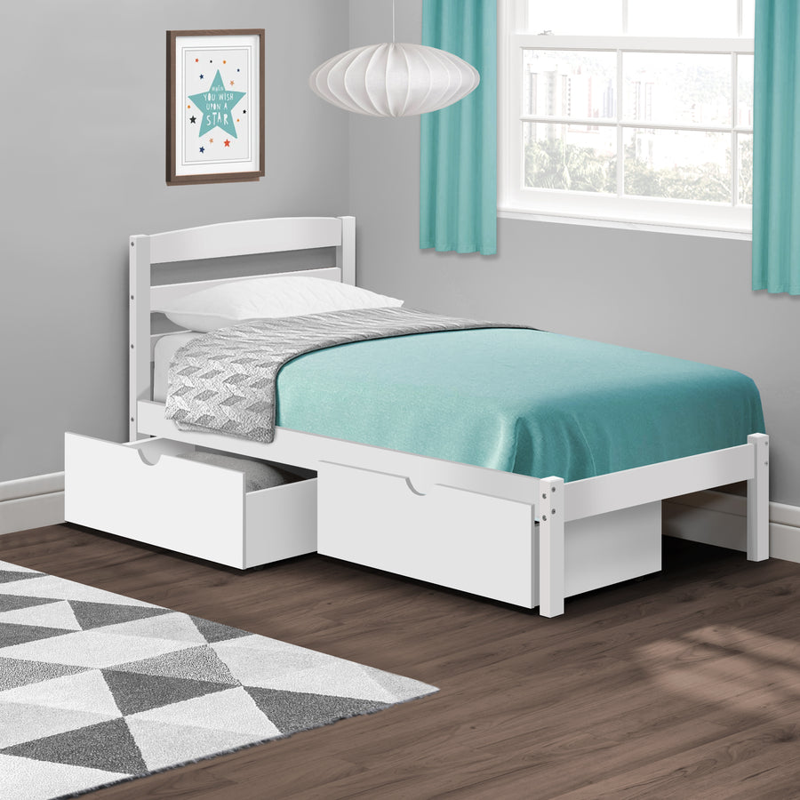 Twin Bed with Storage Drawers - White