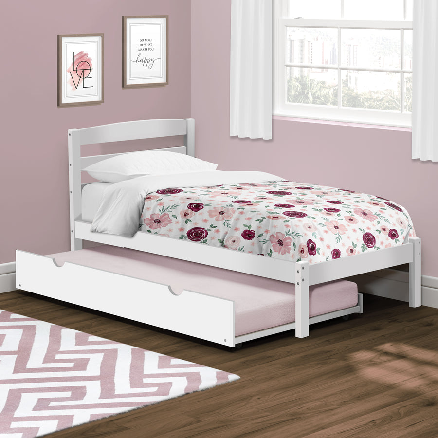 Twin Bed with Trundle - White
