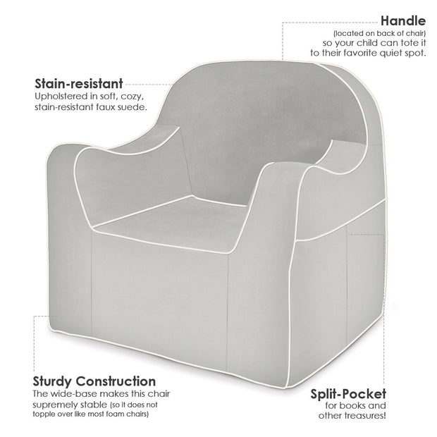 Features: Reader Children's Chair - Grey with White Piping