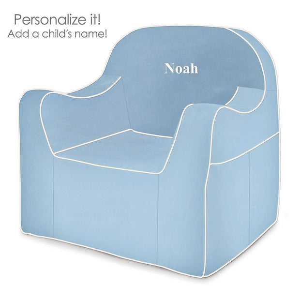 Personalized Reader Children's Chair - Light Blue with White Piping