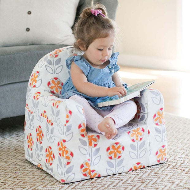 Toddler seating at Little Reader Chair - Flowers: White and Orange