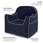 Features: Reader Children's Chair - Navy Blue with White Piping
