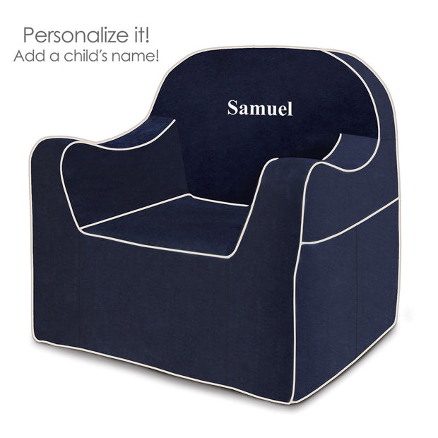 Personalized: Reader Children's Chair - Navy Blue with White Piping